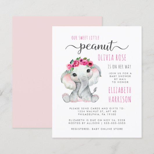 Budget Peanut Elephant Baby Girl Showby Mail (Voorkant / Achterkant)