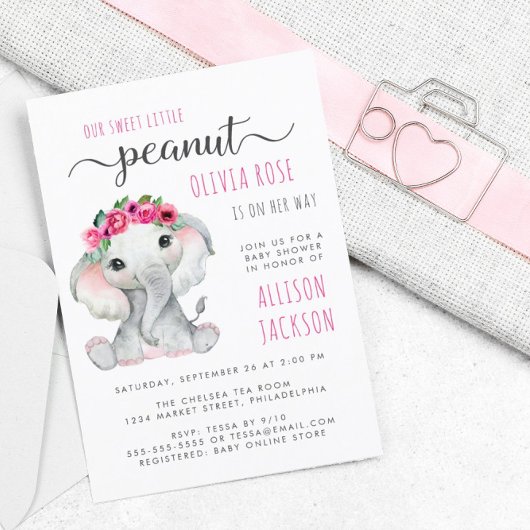 Budget Peanut Elephant Waterverf Baby Girl Shower