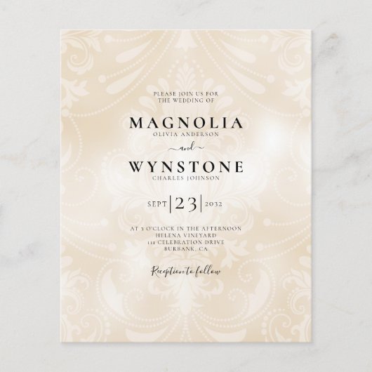 Budget Pearl Damask Wedding Uitnodiging (Voorkant)