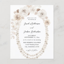 Budget Pearls & White Floral Wedding Flyer