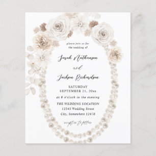 Budget Pearls & White Floral Wedding Flyer