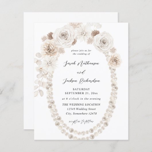 Budget Pearls & White Floral Wedding V2 (Voorkant / Achterkant)