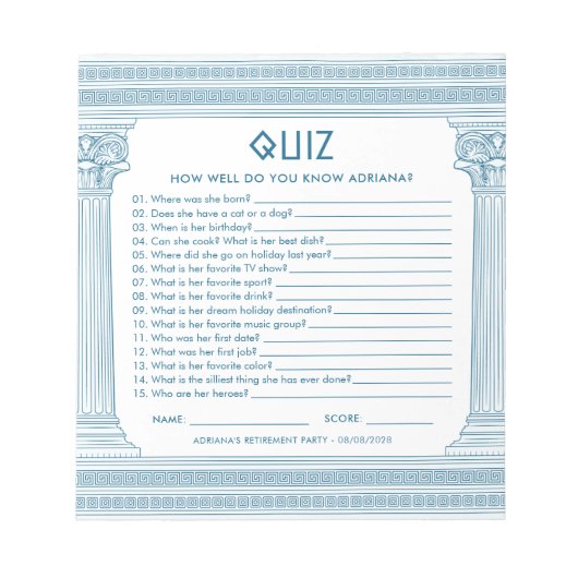 Budget Pensioenfeest quiz Notitieblok (Voorkant)