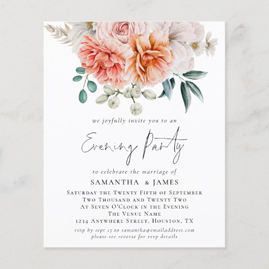 Budget Peonies Coral QR Wedding Evening Party (Voorkant)