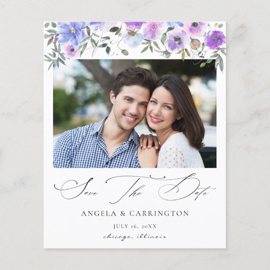 Budget Peri & Paars Floral Foto sparen Datum (Voorkant)