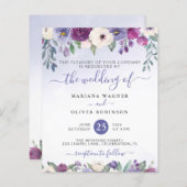Budget Periwinkle Fuchsia Floral Wedding Invite (Voorkant / Achterkant)