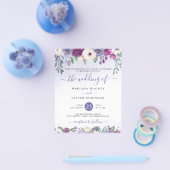 Budget Periwinkle Fuchsia Floral Wedding Invite Flyer (Enkel)