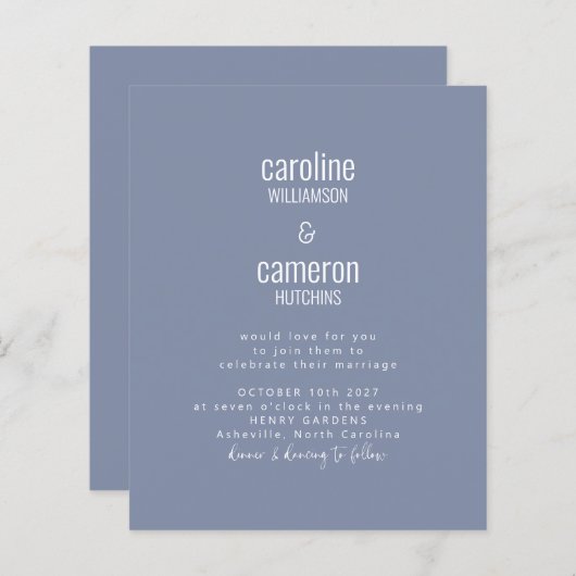 Budget Periwinkle Modern Typography Wedding (Voorkant / Achterkant)
