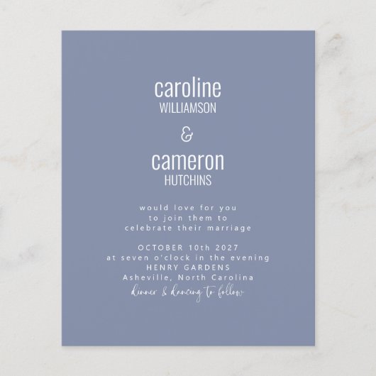 Budget Periwinkle Modern Typography Wedding (Voorkant)