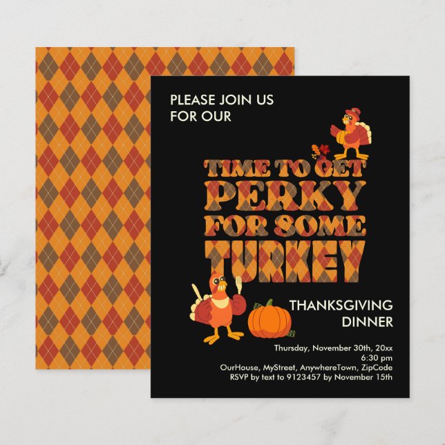 Budget PERKY VOOR TURKIJE Thanksgiving Diner Invit (Voorkant / Achterkant)