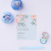 Budget Perzik Bloem Stof Blauw Salieblad Trouwfees Flyer (Enkel)