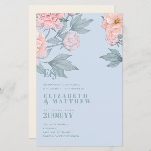 Budget Perzik Bloemige Stof Blauwe Salieblad Bruil (Voorkant / Achterkant)