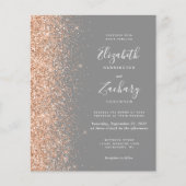 Budget Perzik Glitter Grijs QR Code Trouw Uitnodig (Voorkant)