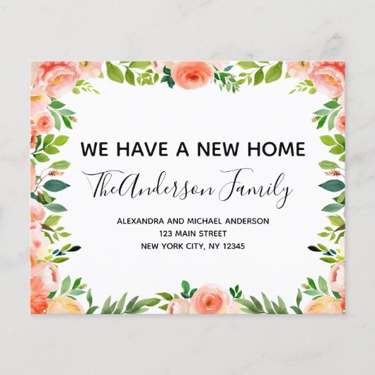 Budget Perzik Koraal Bloem Aankondiging Verhuisber Flyer (Voorkant)