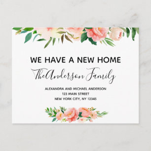 Budget Perzik Koraal Bloemen Bewegende Aankondigin Briefkaart