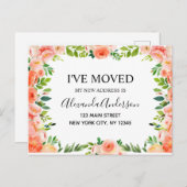 Budget Perzik Koraal Bloemen Bewegende Aankondigin Briefkaart (Voorkant / Achterkant)