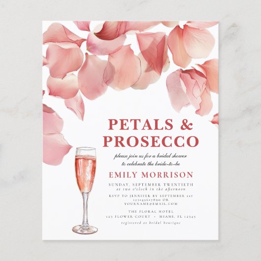 Budget Petals & Prosecco Bridal Shower Uitnodiging Flyer (Voorkant)