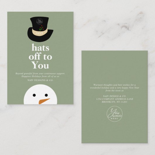 BUDGET Petten uit naar u Snowman Green Company Log Notitiekaartje (Voorkant / Achterkant)