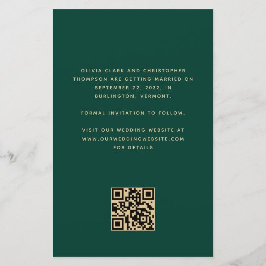 Budget Photo Arch Emerald Gold QR Save the Date (Achterkant)