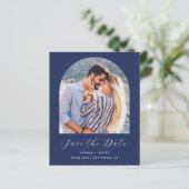 Budget Photo Arch Navy Blue QR Code Save the Date (Staand voorkant)