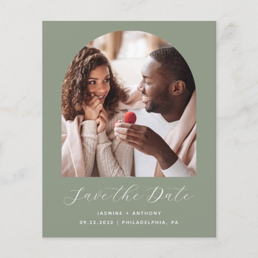 Budget Photo Arch Script Sage Green Save the Date (Voorkant)