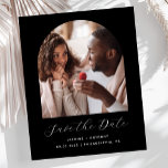 Budget Photo Arch Script Zwart De datum opslaan<br><div class="desc">Deze eenvoudige, minimalistische Save the Date-kaart heeft een boho-fotoboog boven de woorden "Save the Date" in een elegant wit handschrift, gevolgd door de namen van het paar, de trouwdatum en de stad in een schreefloos lettertype op een zwarte achtergrond. Voeg een meer gedetailleerd bericht toe met aanvullende informatie op de...</div>