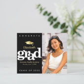 Budget Photo Black Gold Pet Afstuderen Uitnodiging (Staand voorkant)