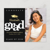 Budget Photo Black Gold Pet Afstuderen Uitnodiging (Voorkant)