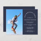 Budget Photo Boy 16th Birthday Party Navy Invite (Voorkant / Achterkant)