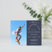 Budget Photo Boy 16th Surprise Party Navy Invite (Staand voorkant)