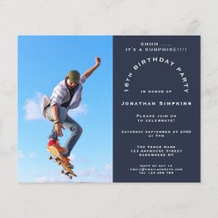 Budget Photo Boy 16th Surprise Party Navy Invite