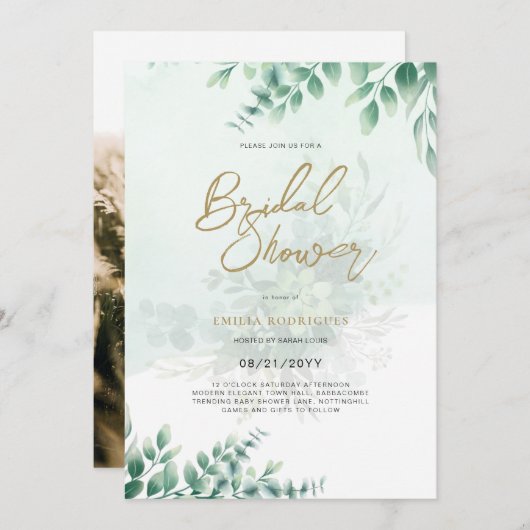Budget Photo Bridal Shower Uitnodiging Rustic Leaf (Voorkant / Achterkant)