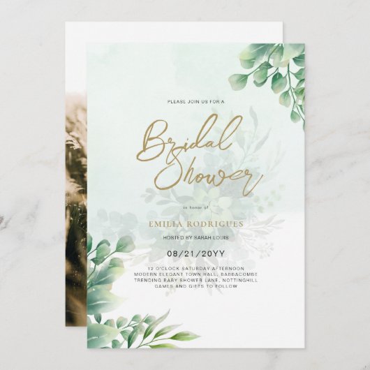 Budget Photo Bridal Shower Uitnodiging Rustic Leaf (Voorkant / Achterkant)