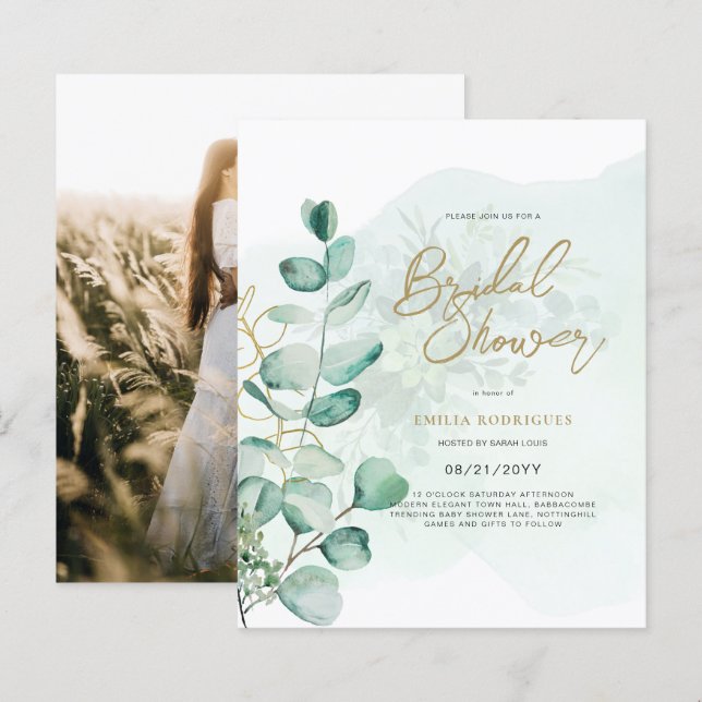Budget Photo Bridal Shower Uitnodiging Rustic Leaf (Voorkant / Achterkant)