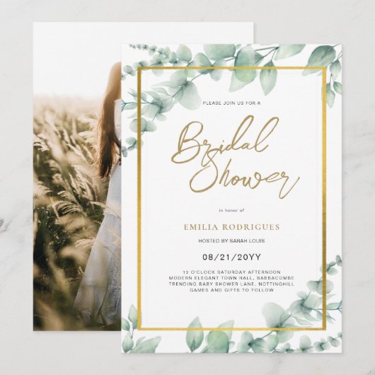 Budget Photo Bridal Shower Uitnodiging Rustic Leaf (Voorkant / Achterkant)