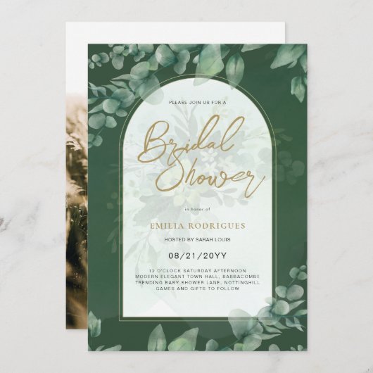 Budget Photo Bridal Shower Uitnodiging Rustic Leaf (Voorkant / Achterkant)