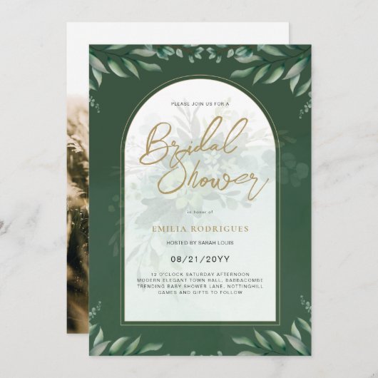 Budget Photo Bridal Shower Uitnodiging Rustic Leaf (Voorkant / Achterkant)