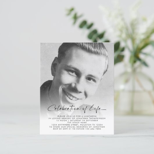 Budget Photo Celebration of Life Luncheon Invite (Staand voorkant)