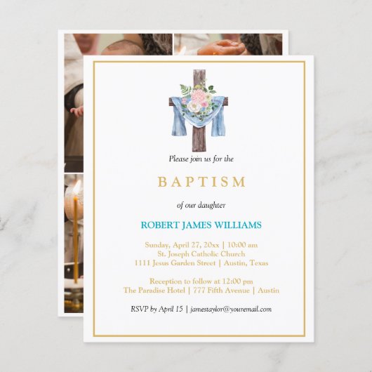 Budget Photo Collage Cross Gold Script Baptism (Voorkant / Achterkant)