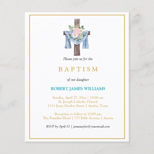 Budget Photo Collage Cross Gold Script Baptism (Voorkant)