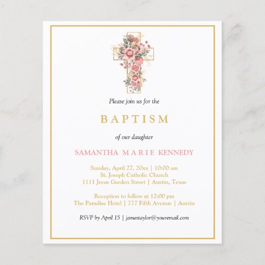 Budget Photo Collage Cross Gold Script Baptisme (Voorkant)