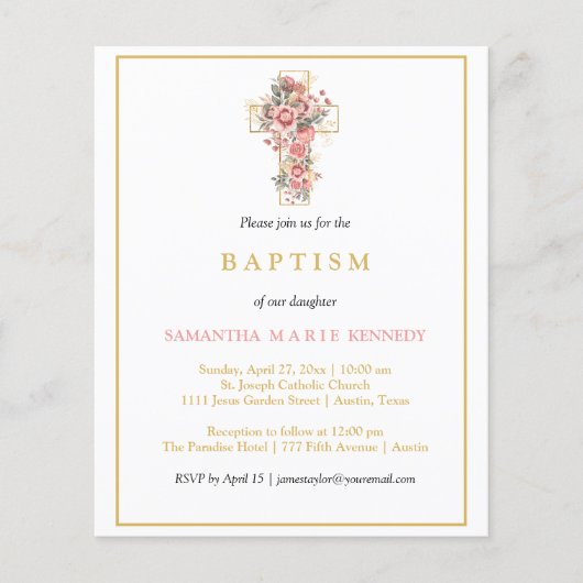 Budget Photo Collage Cross Gold Script Baptisme Flyer (Voorkant)