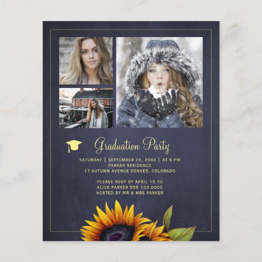 Budget PHOTO Collage graduatie Party Uitnodiging Flyer (Achterkant)