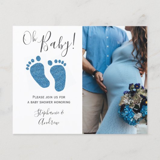 Budget Photo Couples Blue Baby shower Invitation (Voorkant)
