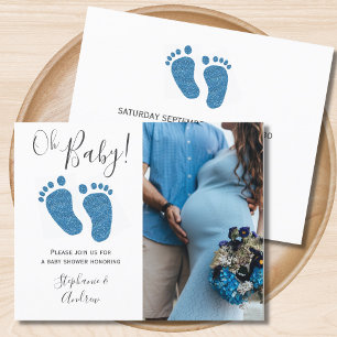 Budget Photo Couples Blue Baby shower Invitation