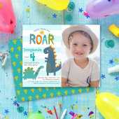 Budget Photo Cute Dinosaur Boy Birthday Uitnodigin