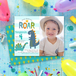 Budget Photo Cute Dinosaur Boy Birthday Uitnodigin