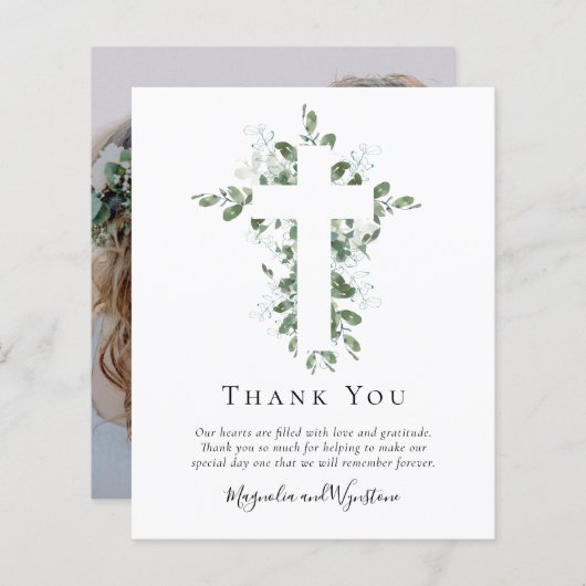 Budget Photo Eucalyptus Wedding Thank You Card (Voorkant / Achterkant)