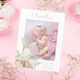 Budget Photo Girl Bunny Birth kondiging Briefkaart