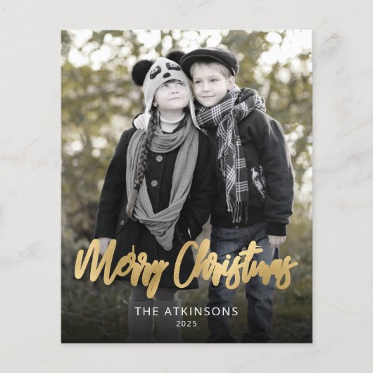 Budget Photo Gold Script Merry Christmas Card (Voorkant)